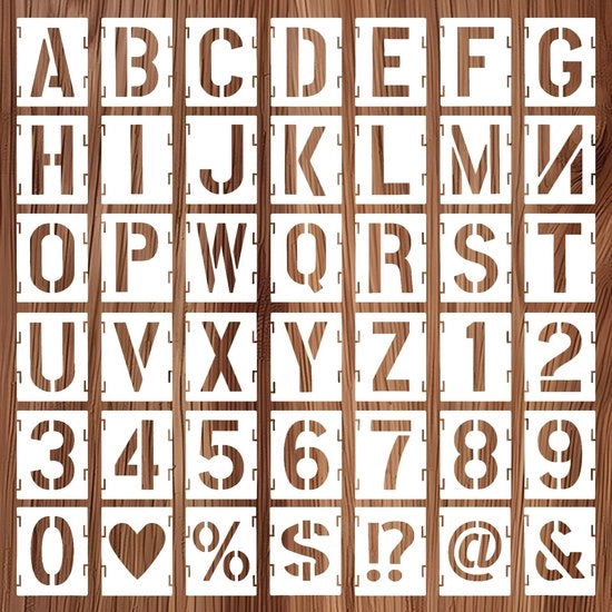 Lettere riutilizzabili 42 pezzi - Alfabeto con simboli e numeri - Set di stencils per artigianato - 10 cm - Per verniciature a spruzzo/progetti - Stencil