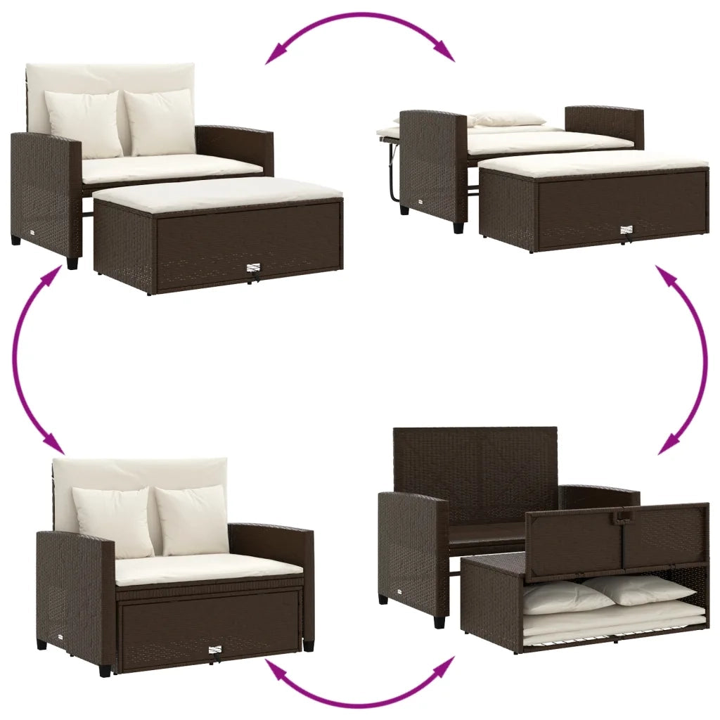 Divano da Giardino a 2 Posti con Cuscini in Polyrattan Marrone 365133