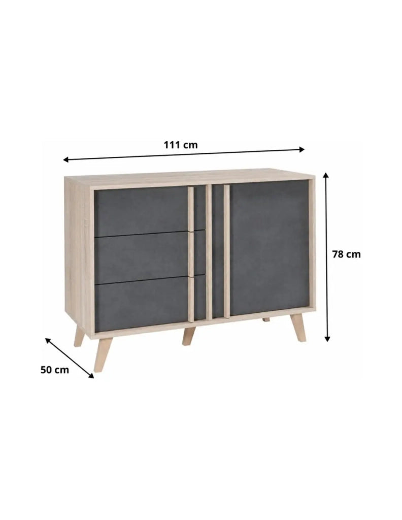Sala da pranzo completa MALMO con tavolo 6 posti 160cm e buffet alto - Rovere chiaro e grigio