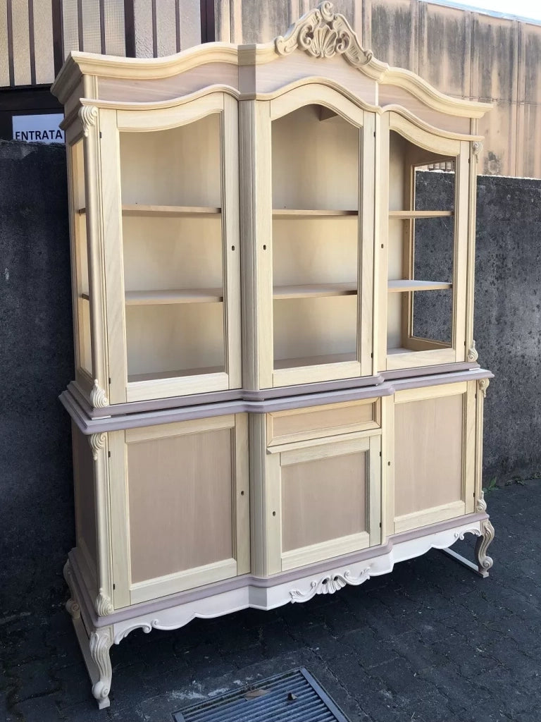 Cristalliera 6 porte 1 cassetto classica barocco legno grezzo 175x60x230 - Mobili 2G