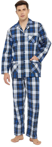 Set di Pigiami Uomo a Due Pezzi - Lunghe Maniche - Pantaloni Lungi - Cotone - Respirante - Chiusura a Bottone - Abbigliamento da Notte
