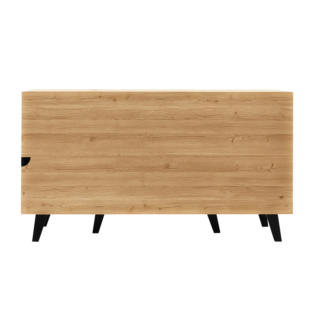 Sideboard 140x78,5x41 cm in legno e nero con ante, LED e ripiani interni