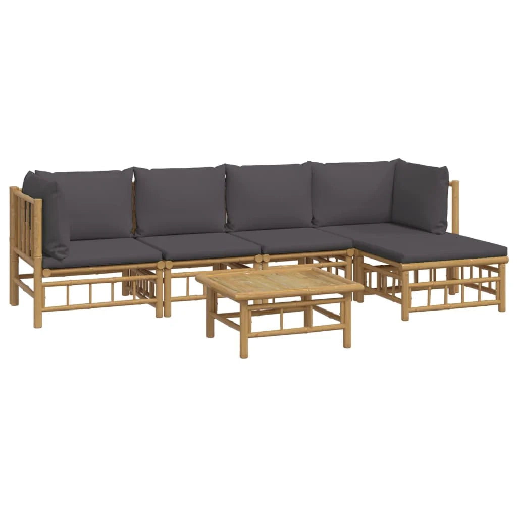 Set di mobili da giardino mobili da esterno 6 pezzi con cuscini in bambù grigio scuro 02_0016780