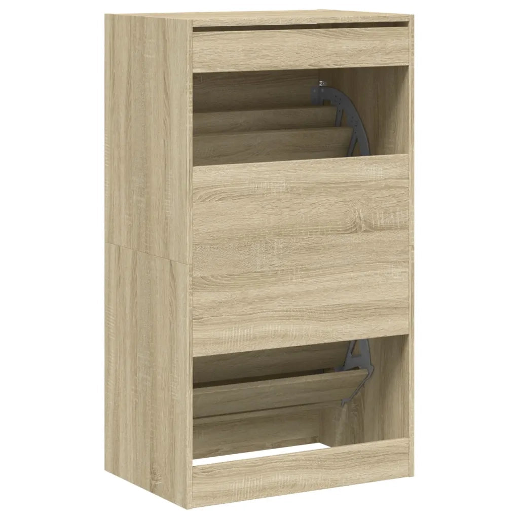 Scarpiera 2 Cassetti Ribaltabili-Scaffale per scarpe Rovere Sonoma 60x42x108 cm