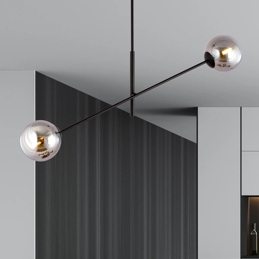 Lampadario 2 Luci Yama In Acciao Nero Con Bracci Regolabili E Vetro Fumè