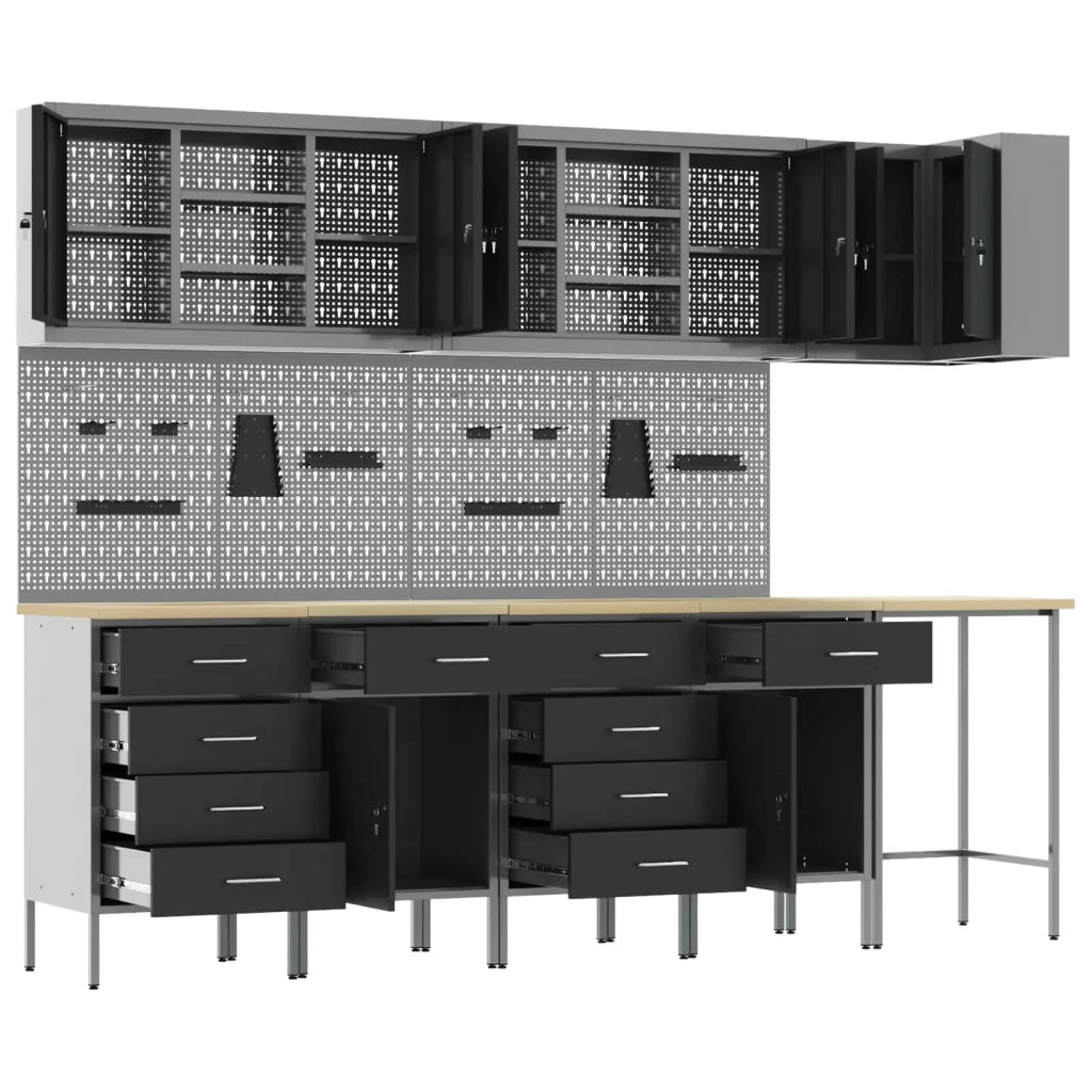 Set di mobili da lavoro con cassetto 12 pcs Nero e Grigio 3321512