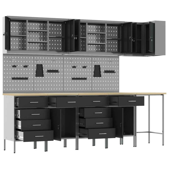 Set di mobili da lavoro con cassetto 12 pcs Nero e Grigio 3321512