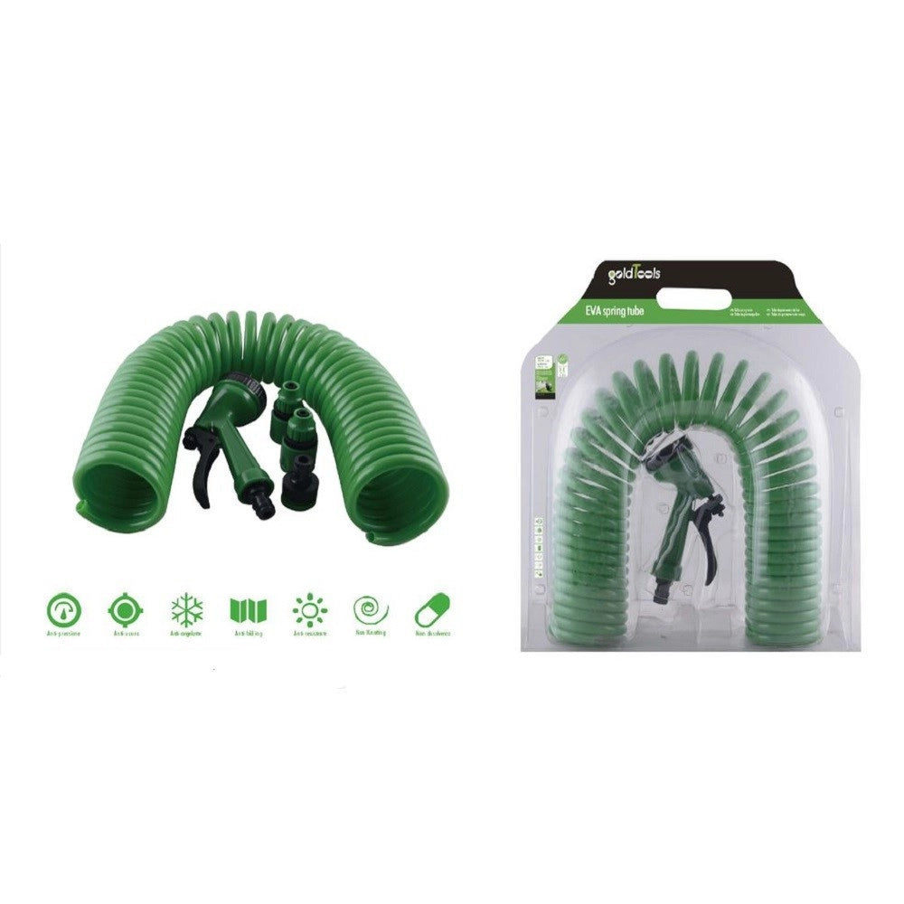 Trade Shop - Tubo Flessibile Spirale Molla 10 Mt Con Pistola Innaffiare Giardino Pompa 57518 -