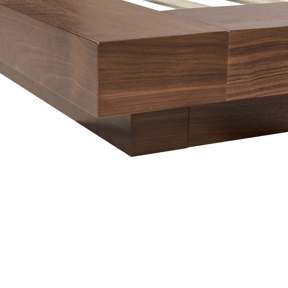 Letto matrimoniale ad acqua con testata e comodini in legno e tessuto bouclé tortora 180 x 200 cm stile giapponese