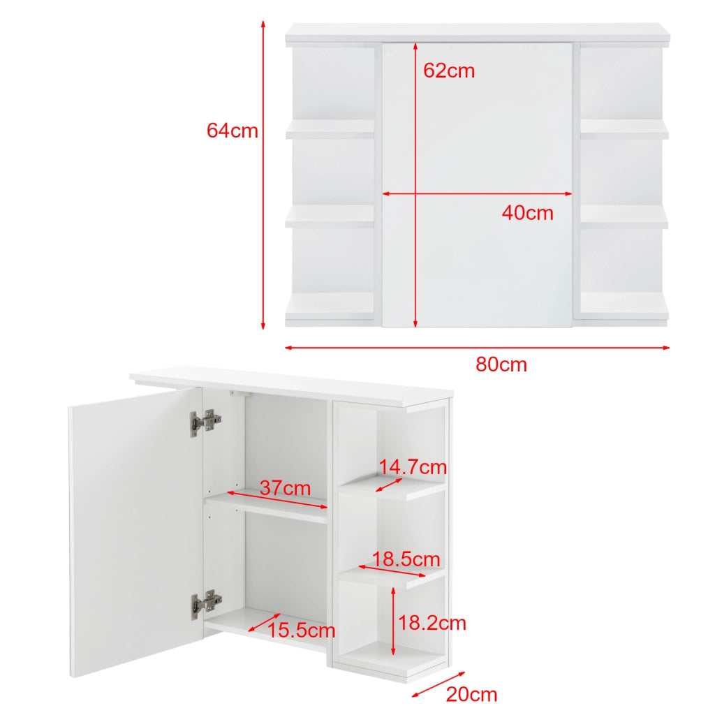 Armadietto da Muro Harstad per Bagno con Specchio Anta e Ripiani Laterali 64x80x20 cm - Bianco [en.casa]