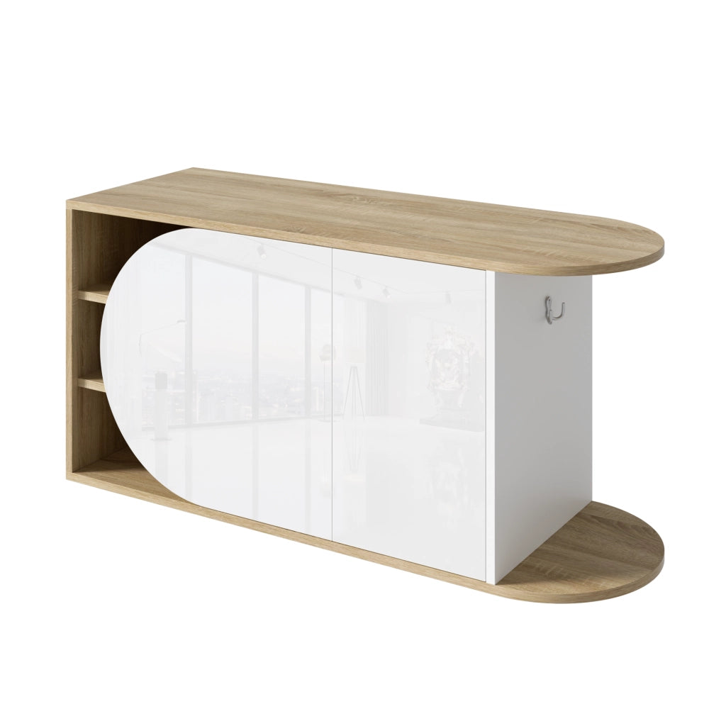 Scarpiera con 2 ante, apertura a pressione, per ingresso e corridoio, in truciolare, bianco naturale, 104 × 37 × 50 cm