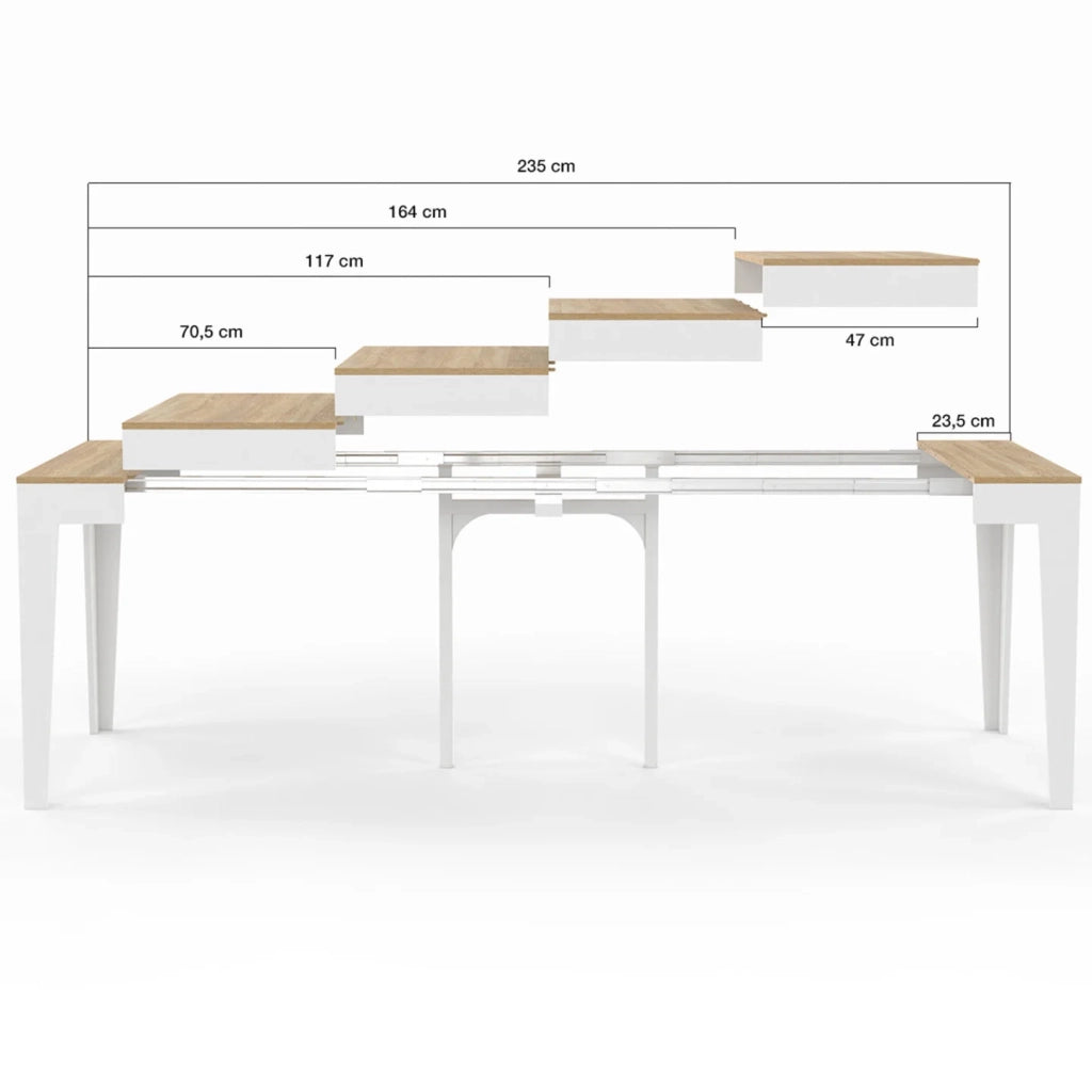 IDMarket - Consolle allungabile MICHEL, 10 posti, 235 cm, legno bianco e impiallacciato faggio