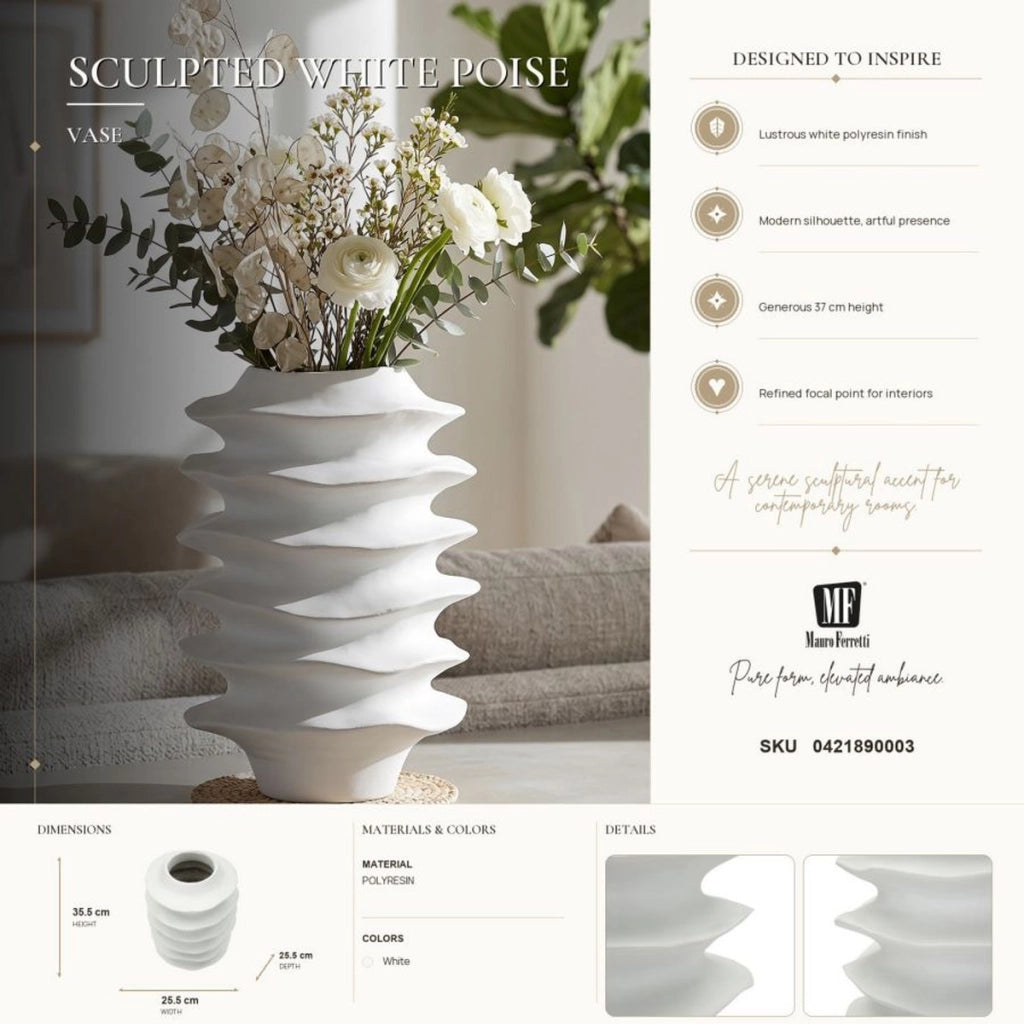 Vaso decorativo moderno a fasce ondulate bianco