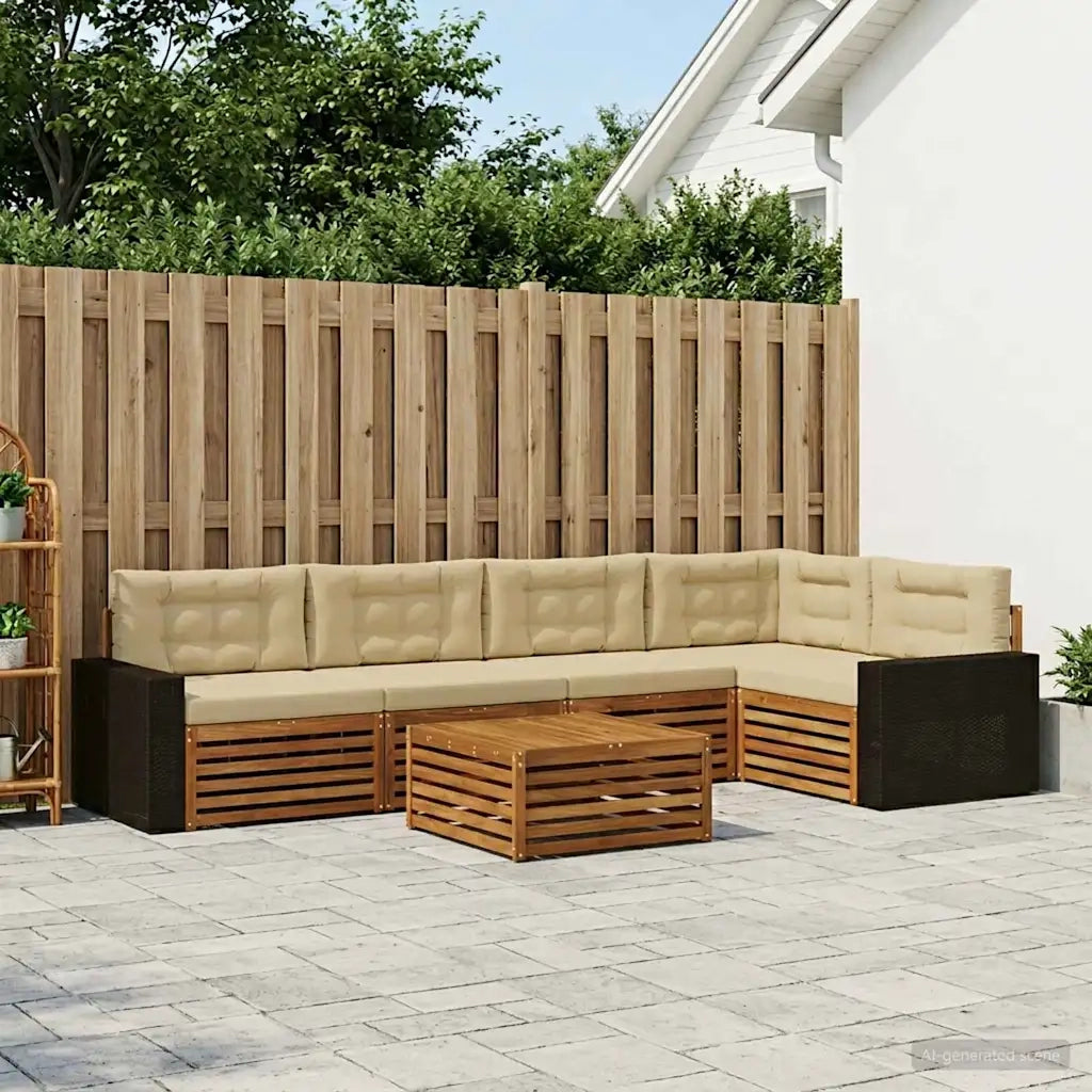 Set di divani da esterno 6 pcs Naturale e Beige 79 x 79 x 37 cm