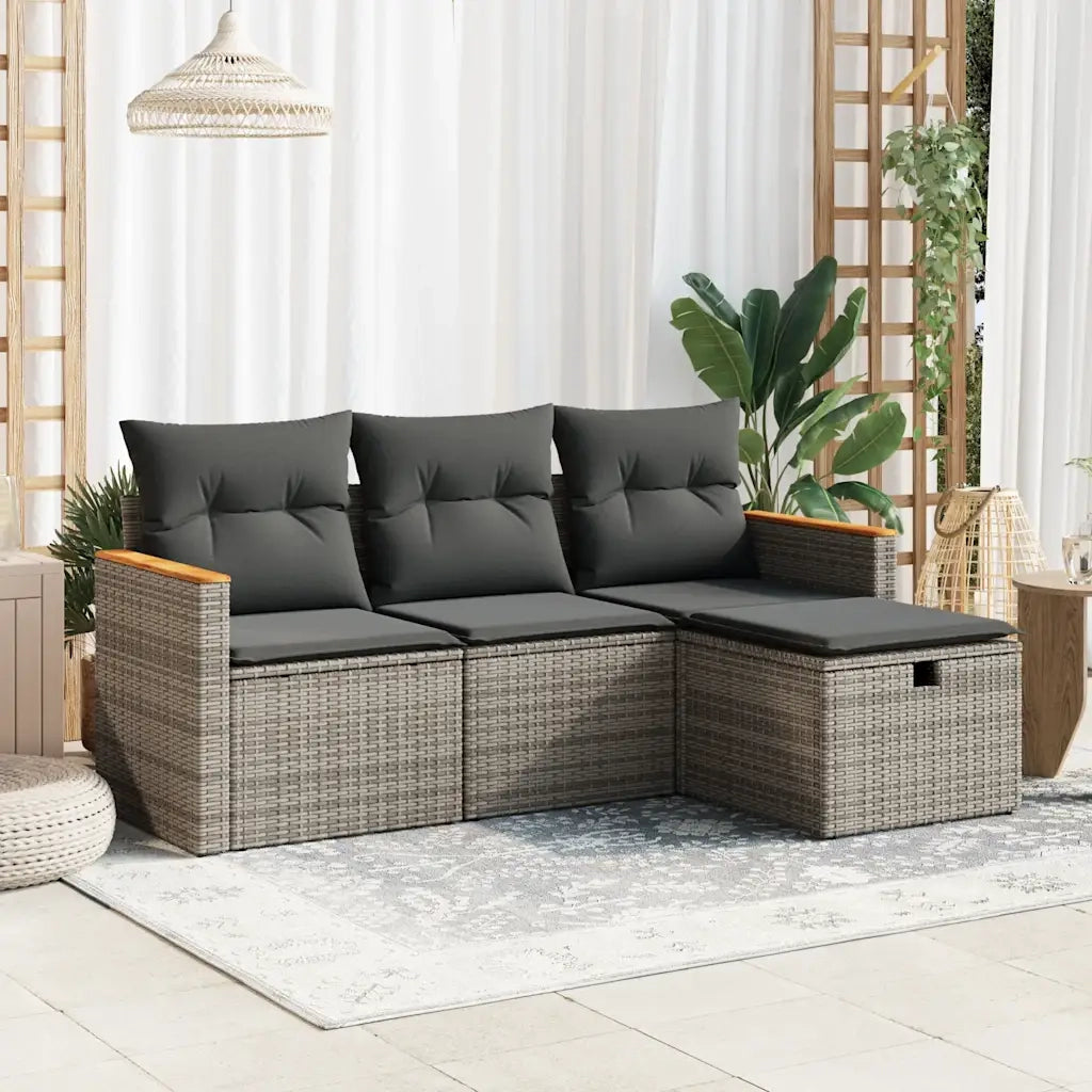 Set Divani da Giardino 4 pz con Cuscini in Polyrattan Grigio 3325896