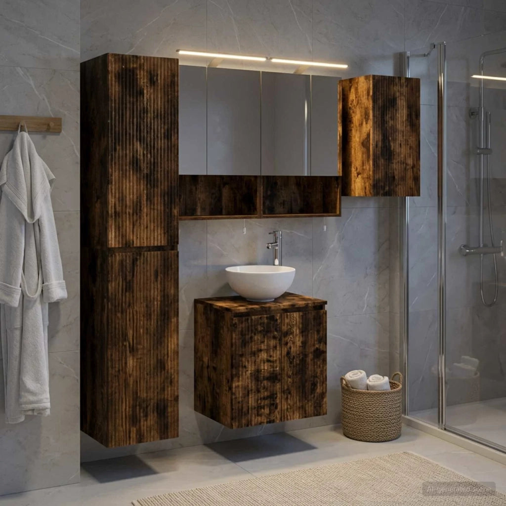 Set di Armadi da Bagno 5 pcs Rovere Fumo 50 x 14,5 x 70 cm 3407299