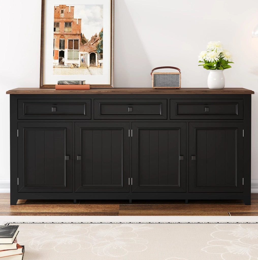 Sideboard moderno 160x35x76 cm in MDF nero con 3 cassetti; 4 ante e ripiani regolabili