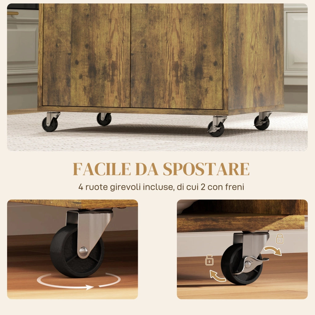 Carrello Isola da Cucina Armadietto con Ruote 60x40x77cm Marrone Rustico