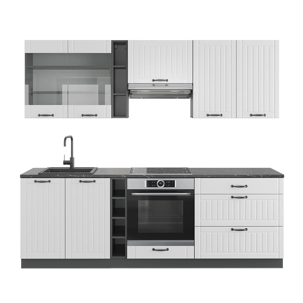 Cucina componibile Fame-Line Bianco rustico/Antracite 235 cm, PL Antracite Vicco