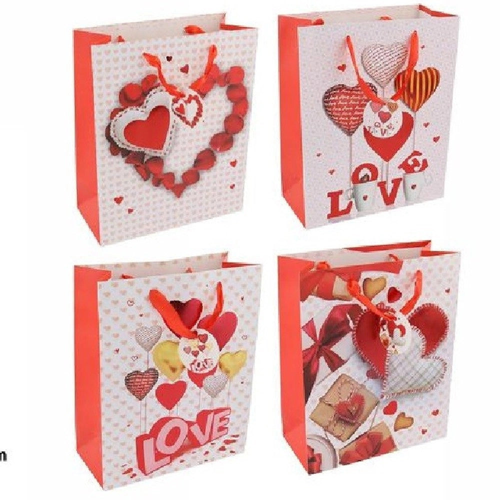 Trade Shop - Set 6 Buste Borsa Regalo Cuori Love San Valentino 30x40x12cm 69880 Varie Fantasie -