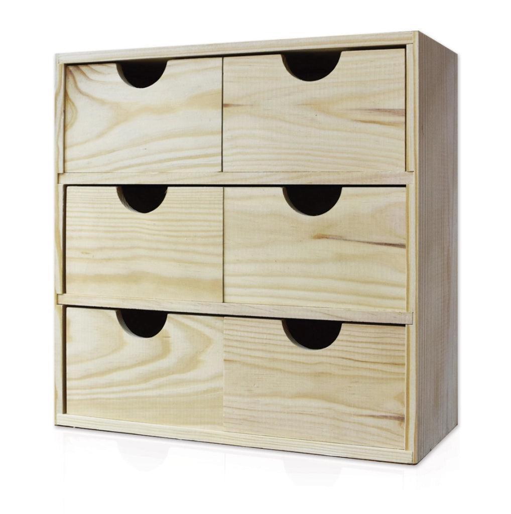 Cassettiera da Tavolo  6 Cassetti 32x32x14 cm in Legno di Pino Massello Naturale