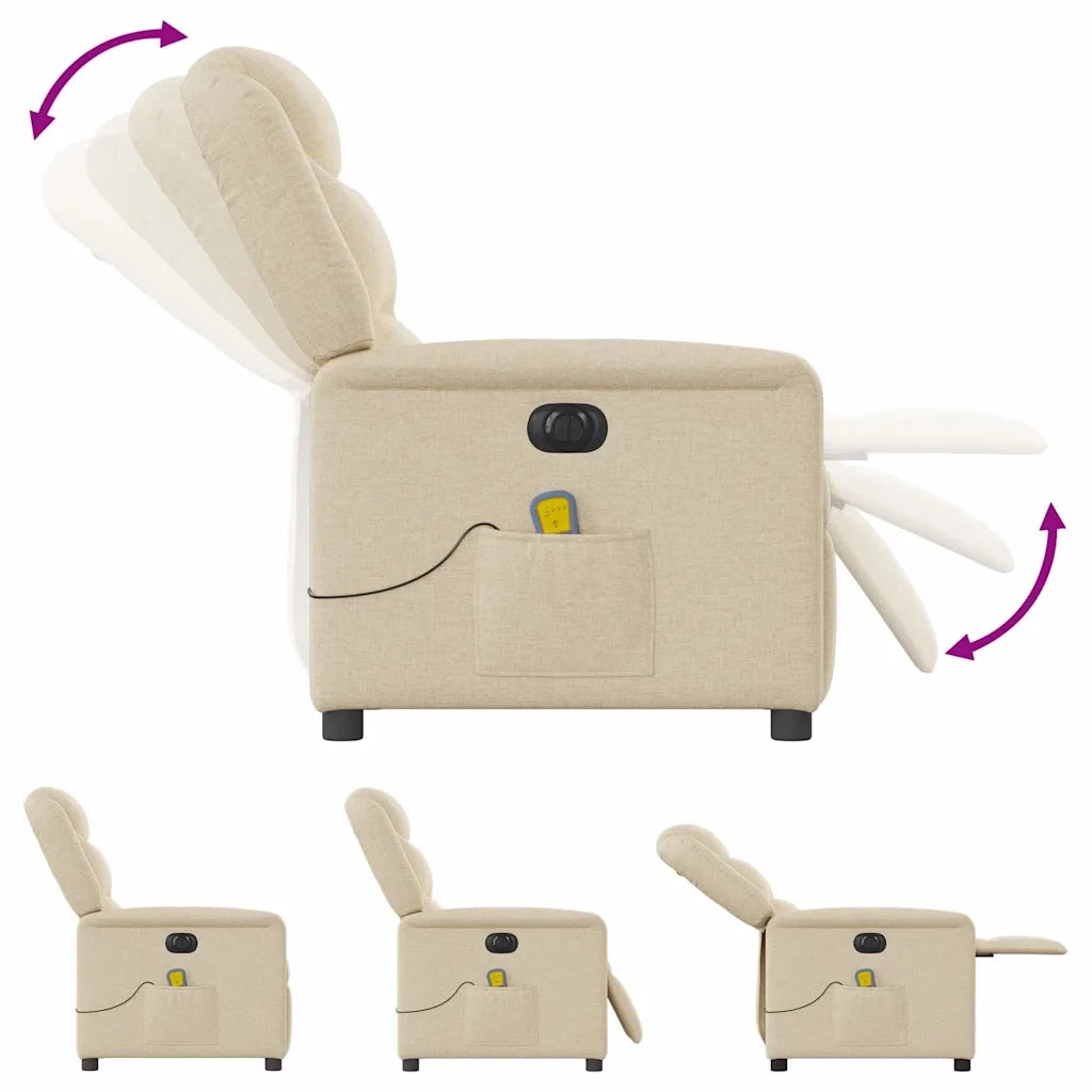 Divano Sedia-Poltrona Reclinabile Massaggiante Elettrica Crema in Tessuto 337786