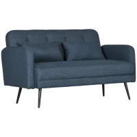 Divano 2 Posti con Rivestimento in Tessuto e 2 Cuscini, 135x74x82cm Blu Scuro
