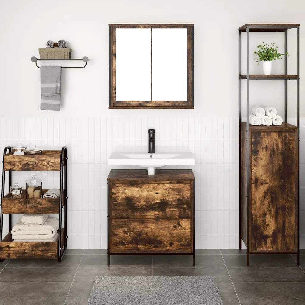 Set Mobili da Bagno | Armadio da bagno 2 pz Rovere Fumo in Legno Multistrato