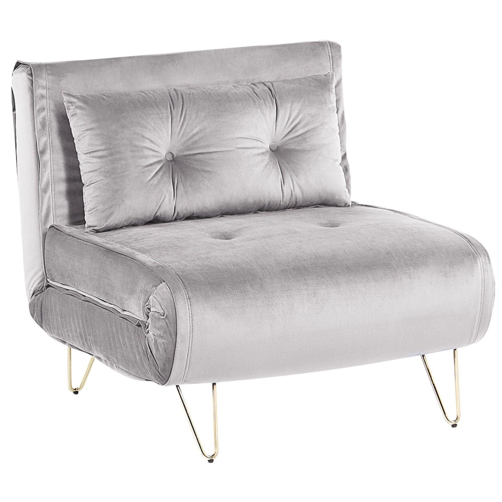 Divano letto piccolo velluto grigio 1 posto letto pieghevole senza braccioli con cuscino gambe in metallo dorato glamour