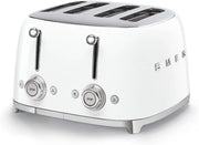 Smeg, tostapane 4x4 tsf03wheu, 4 scomparti per 4 fette, 6 livelli di doratura, funzione riscaldamento, scongelamento e bagel, espulsione automatica del pane, 2 cassetti raccoglibriciole, 2000w, bianco