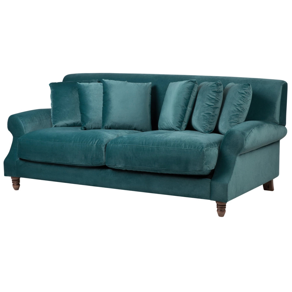 Divano con 6 cuscini Rivestimento in velluto verde smeraldo Gambe in legno chiaro 2 posti