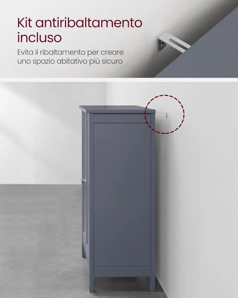 VASAGLE BCB60GY - Mobile da bagno su piedi, armadio con 2 ripiani regolabili, 30 x 60 x 80 cm, colore: Grigio