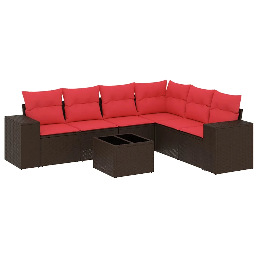 Set Divani da Giardino 7 pz con Cuscini Marrone in Polyrattan 3222623