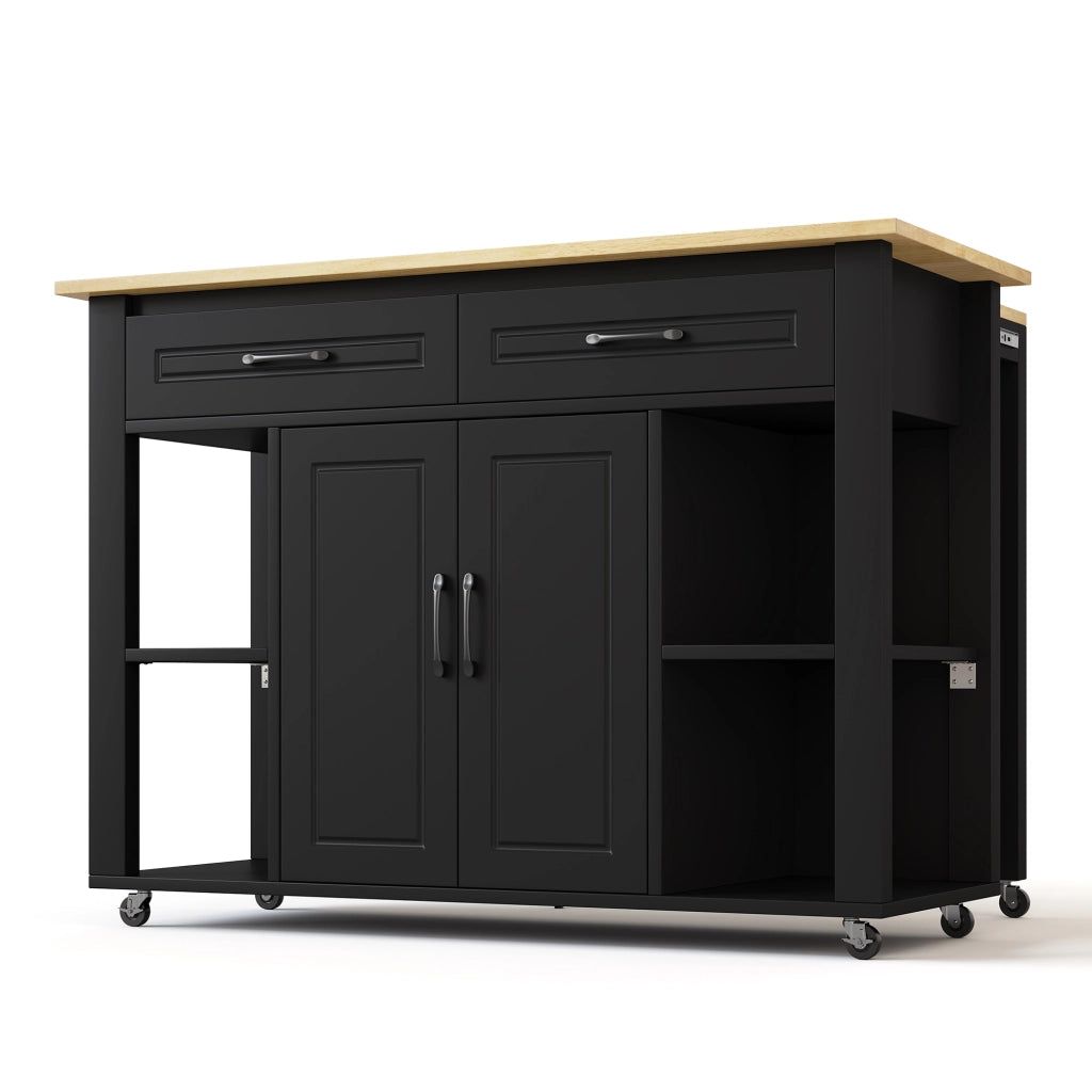 Isola cucina estraibile - Zephmum - 120 cm - Con bar, prese, 2 cassetti
