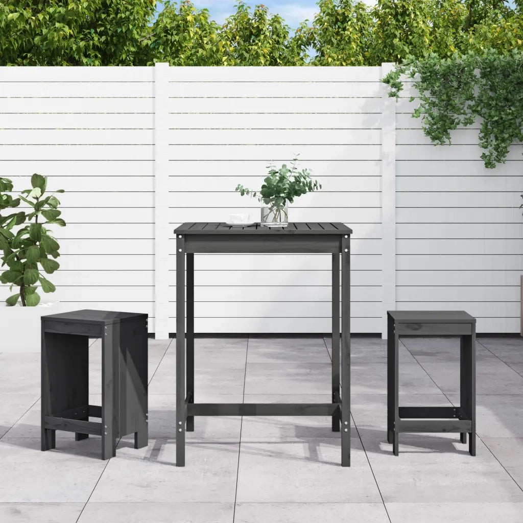 Set Bar da Giardino 3 pz | Set Salotto da Giardino Grigio in Legno Massello di Pino