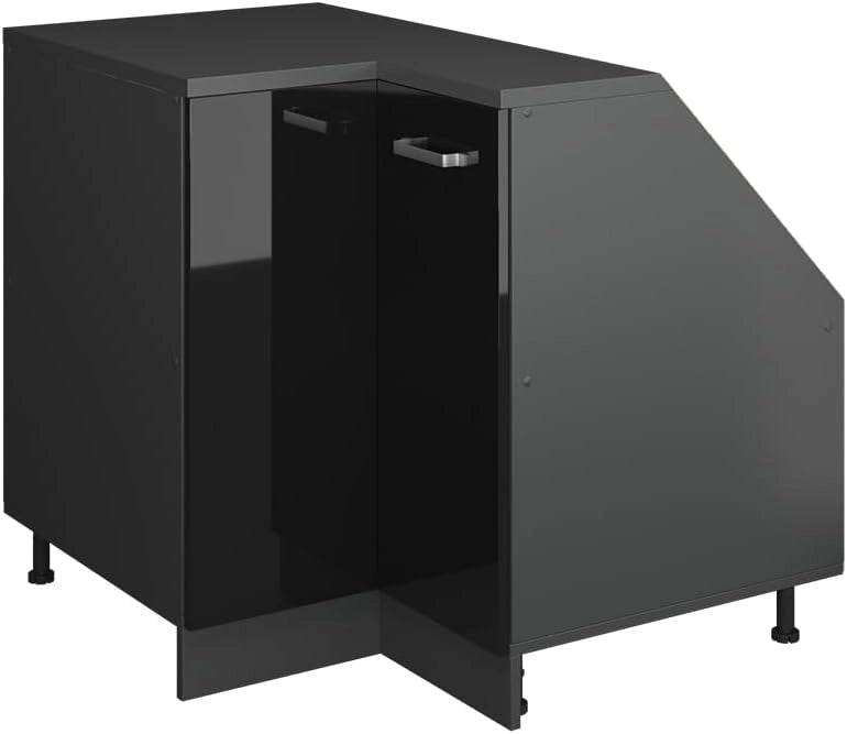 Mobile sottotetto Mobile angolare Rion, Nero lucido, 75.6 x 81.6 cm con 1 porta, carcassa dell’armadio profondità 60 cm, adatto per il salvaspazio sotto tetti spioventi