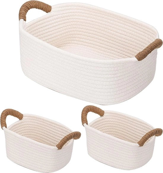 Set di 3 corda intrecciata in cotone, contenitore di archiviazione per camera da letto, bagno, soggiorno, comodino decorativo con maniglia
