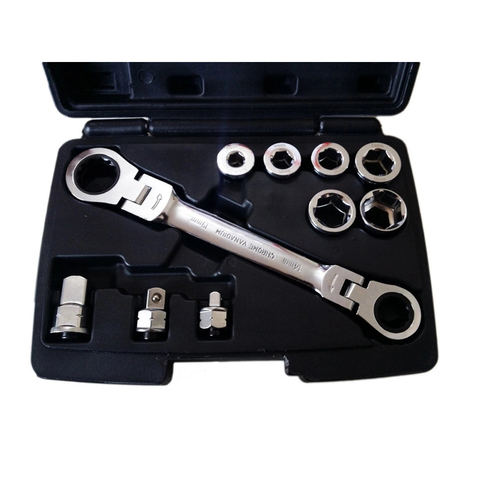 Trade Shop - Set 15 In 1 Chiave Cricchetto 14x19mm Non Reversibile Adattatori Innesti -
