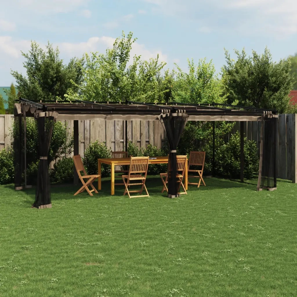 Gazebo con Pareti in Rete Tortora 6x3 m in Acciaio 4003916