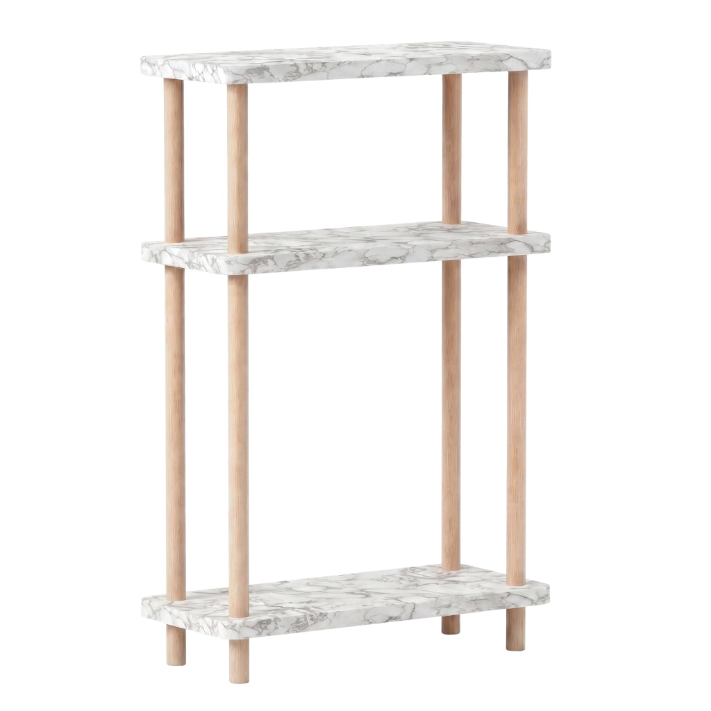 Scaffale da Terra Multiuso Nampernu a 3 Piani 62 x 40 x 18 cm - Effetto Marmo Bianco [en.casa]