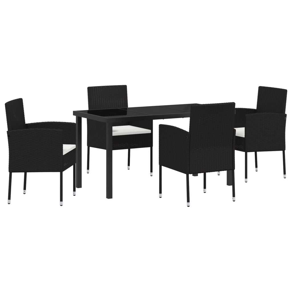 Set pranzo da giardino da 5 pezzi con cuscini in rattan nero
