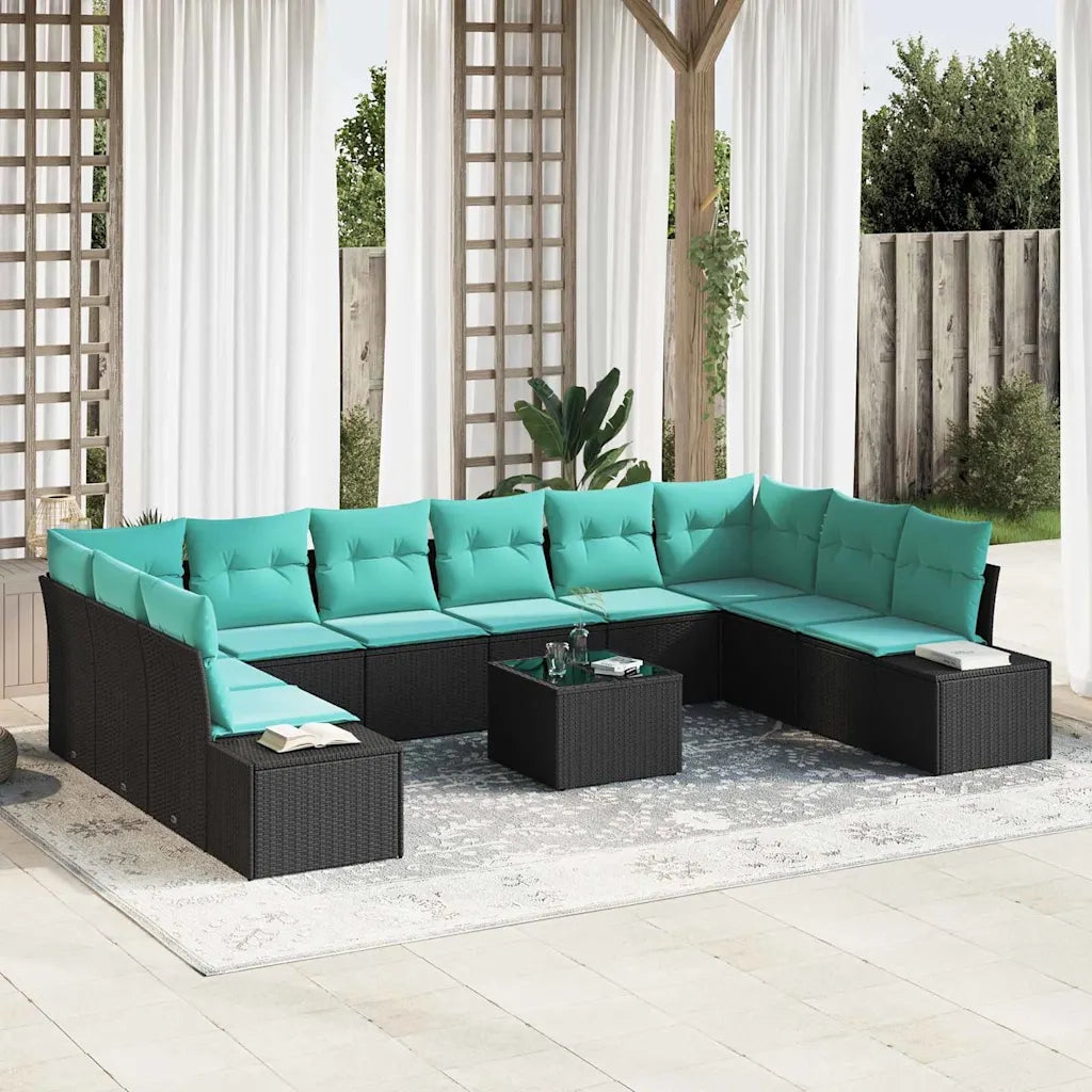 Set Divano da Giardino 11 pz Nero polyrattan 3347256