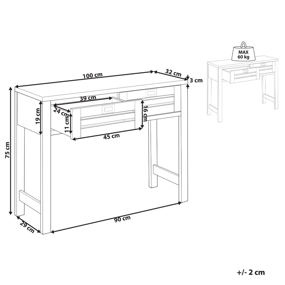 Tavolo Consolle Legno Chiaro Manufatto 2 Cassetti Maniglie Nere Mobili Soggiorno Corridoio Design Moderno Boho