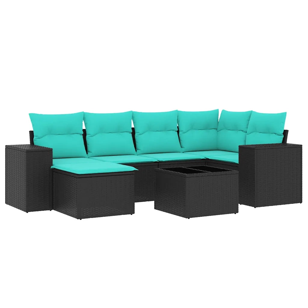 Set Divani da Giardino 7 pz con Cuscini Nero in Polyrattan 3222866