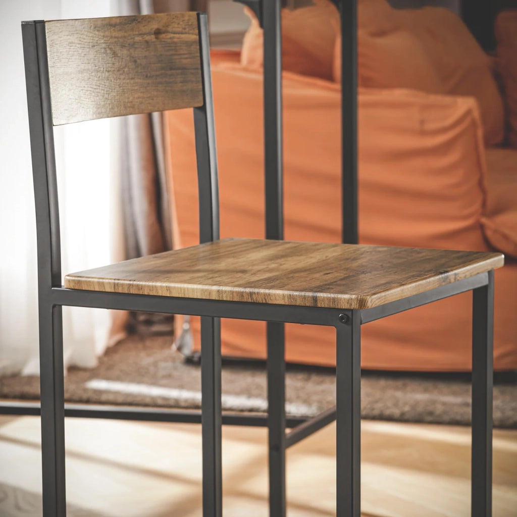 Set 3 Pezzi Tavolo con 2 sgabelli Alto Mobile Bar per casa Stile Vintage, Marrone scuro, L89*P45*,A100 cm OGT03-XL
