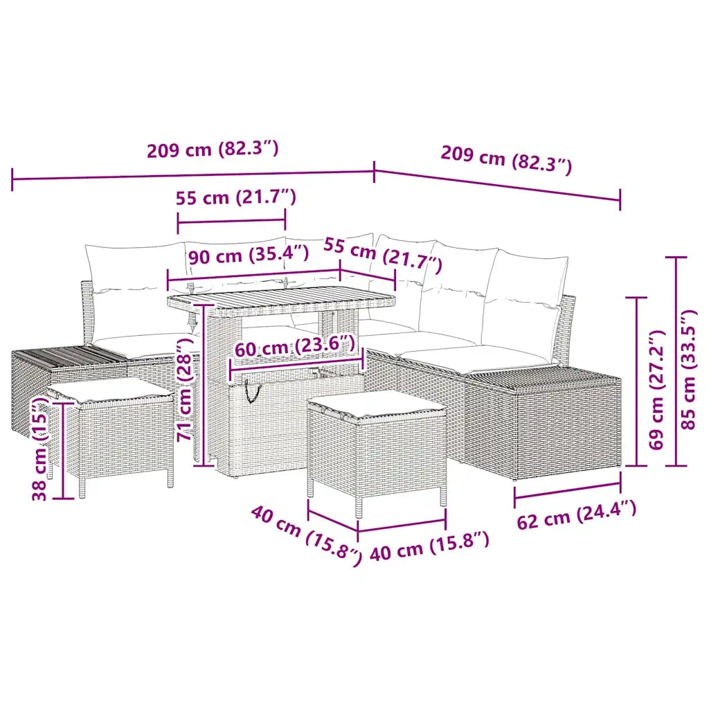 Set Divano da Giardino con cuscino 8 pcs Grigio polyrattan 3362788
