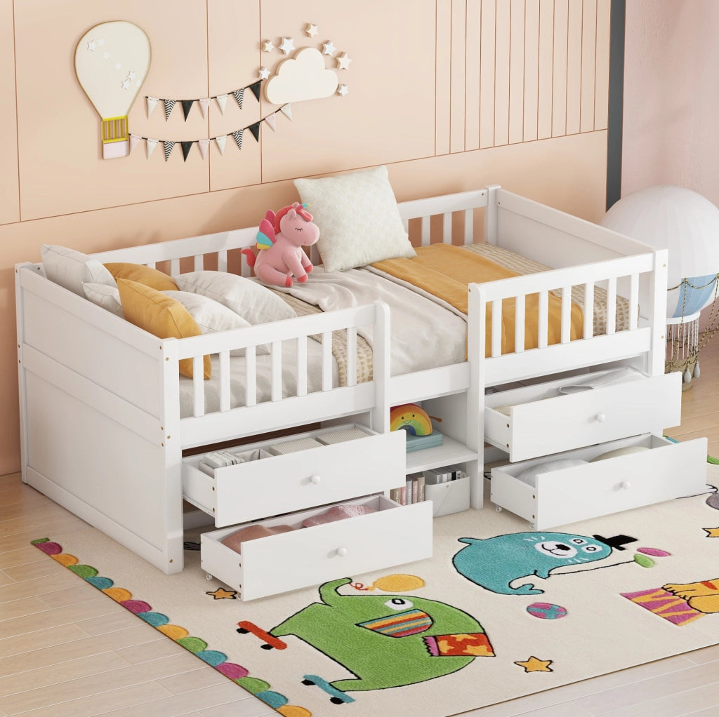 Letto semi-alto per bambini 90x200 cm con 4 cassetti bianco