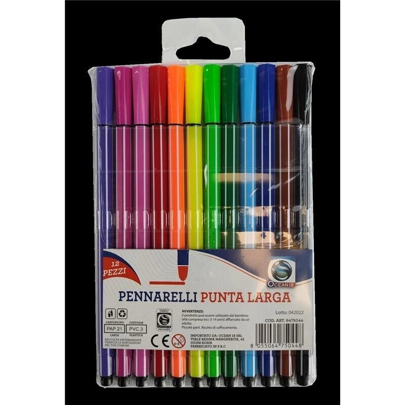 PENNARELLI A PUNTA LARGA IN CONFEZIONE DA 12 PEZZI ASSORTITI