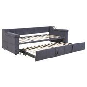 Letto imbottito estraibile matrimoniale 90×190 cm e 180×190 cm con USB; ripiani e Bluetooth; senza materasso; grigio
