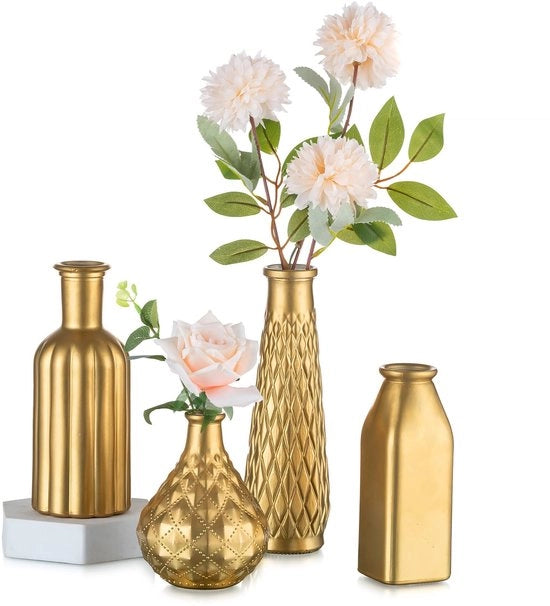 Set di 4 Vasi di Vetro in Stile Moderno per Decorazione di Tavola per Festa di Natale - Vasi di Vetro in Stile Classico per Decorazione di Casa con Decorazione in Oro per Festa di Matrimonio, Compleanno e Decorazione di Interno